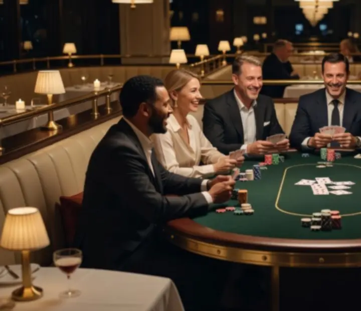 Ambiance animée autour d’une table de jeu dans un salon de cartes