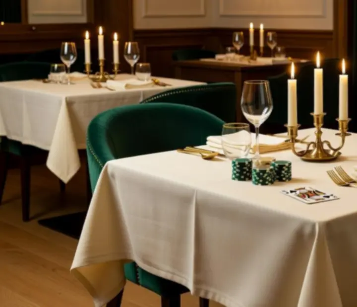 Table élégante dressée au restaurant Dorellia pour un dîner autour du poker en présentiel