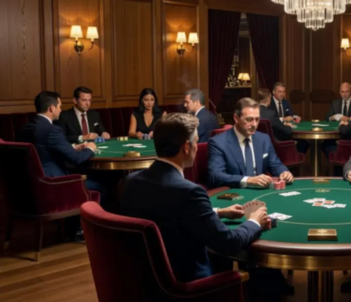 Tables de poker éclairées dans le salon de cartes du restaurant Dorellia