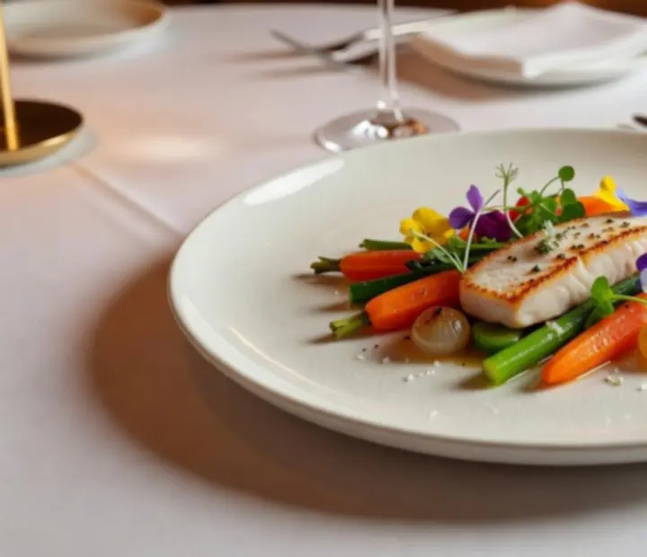 Plat gastronomique de saison dressé avec élégance