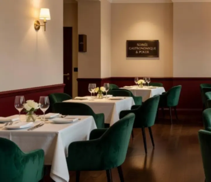 Salle de restaurant élégante avec tables dressées et ambiance chaleureuse
