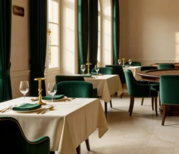 Salle de restaurant élégante avec tables de poker chez Dorellia