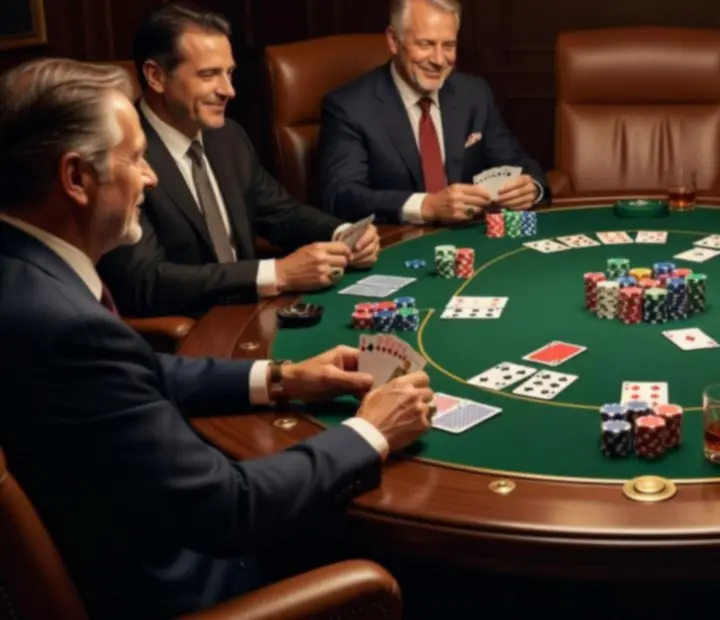 Tables de poker grand format avec jetons et cartes dans une salle élégante